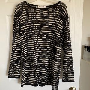 ESCADA Black Cream Top Mesh Stripe  34 EUC